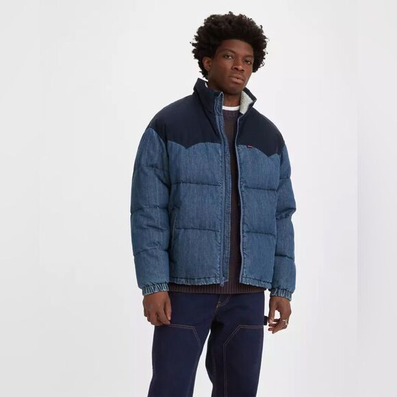 NWT Levi’s | Men’s Blue Denim Super Puffer Jacket Coat M - Picture 3 of 15